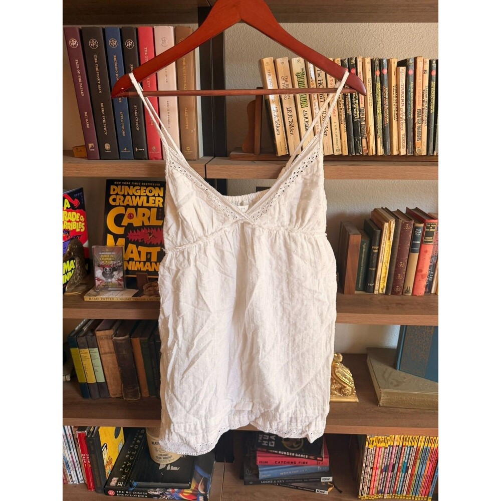 Altar'd State W Medium White Swiss Dot Cami Top Eyelet Lace Trim Cottagecore Y2k